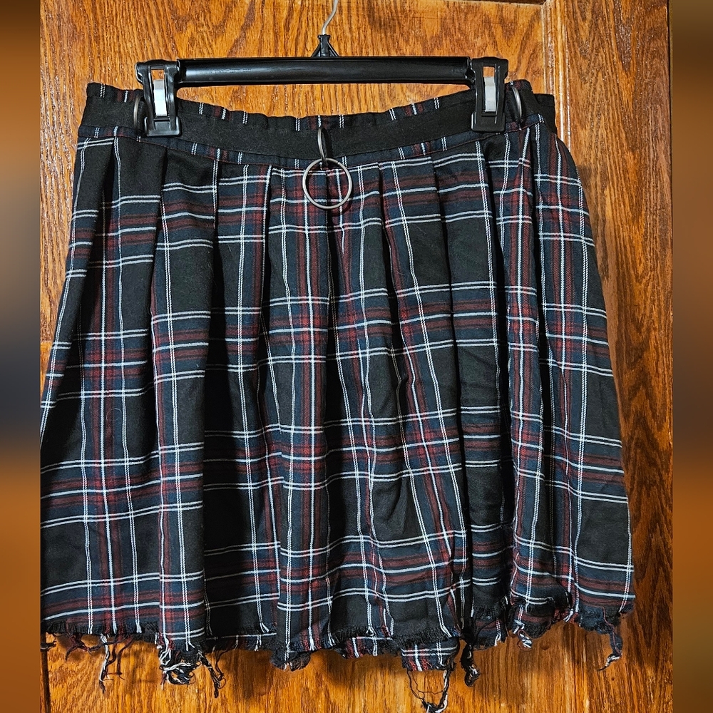 Dolls Kill Plaid O-Ring Goth Skirt Current Mood 1X Punk Academia